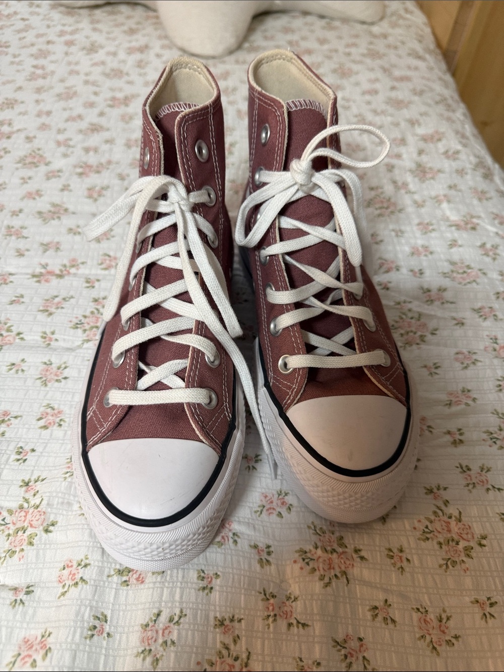 Converse High-Top Canvas Ankle Boots in Dusty Rose with White Accents